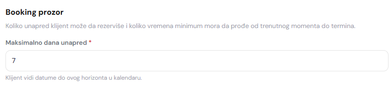 Podešavanje rastera termina