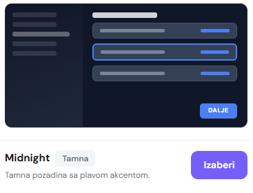 Tema Midnight, tamna sa plavim akcentom